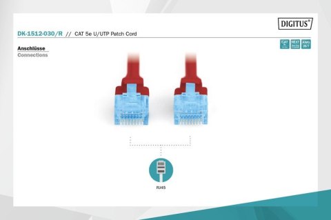 Digitus Patch cord U/UTP kat.5e PVC 3m czerwony