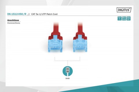 Digitus Patch cord U/UTP kat.5e PVC 5m czerwony