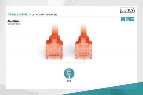 Digitus Patch cord U/UTP kat.6 PVC 0,5m czerwony