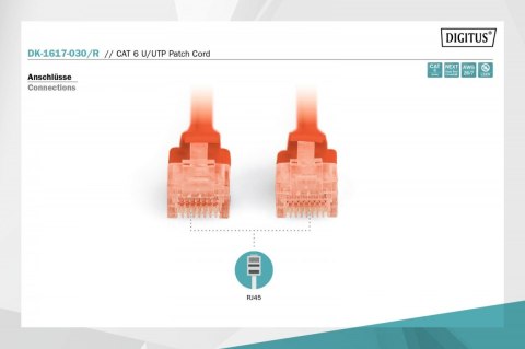 Digitus Patch cord nieekranowany U/UTP Kat.6 AWG 26/7 miedź LSOH 3,0m czerwony