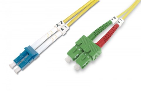Digitus Światłowodowy kabel krosowy (patch cord) jednomodowy SC APC/LC dplx, SM 9/125, OS2, LSOH, 2m, żółty