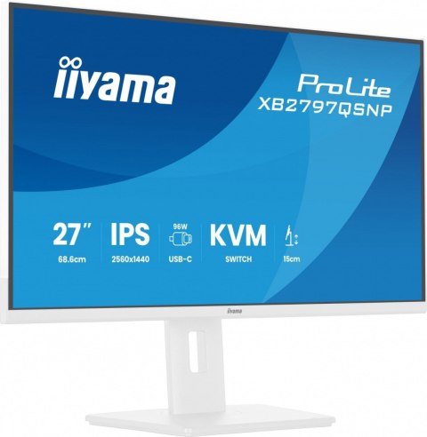 IIYAMA Monitor 27 cali XB2797QSNP-W1 IPS,QHD,USB-c Dock 96W,HDMI, 350cd,1ms, DP, DisplayPort x1 (Daisy Chain MST max. 2560 x1440), USB