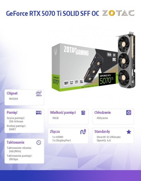 ZOTAC Karta graficzna GeForce RTX 5070 Ti SOLID SFF OC 16GB GDDR7 256bit 3DP/HDMI