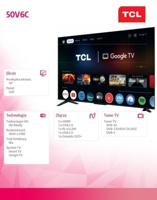 TCL Telewizor LED 50 cali 50V6C