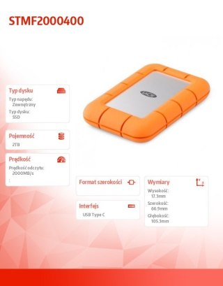 LaCie Dysk SSD Mini Rugged 2TB USB 3.2 STMF2000400