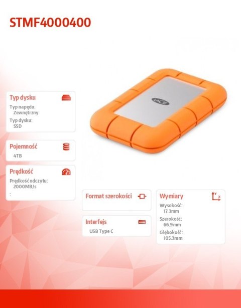 LaCie Dysk SSD Mini Rugged 4TB USB 3.2 STMF4000400