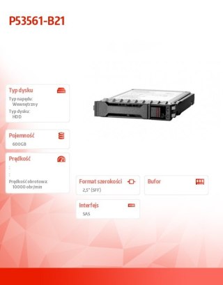 Hewlett Packard Enterprise Dysk 600GB SAS 12G Mission Critical 10K SFF BC Multi Vendor HDD P53561-B21