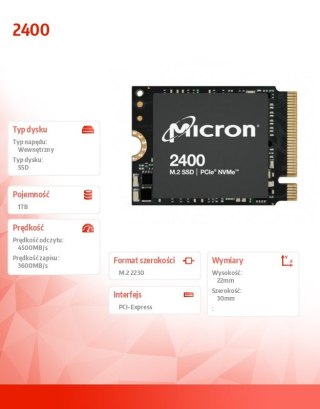 Micron Dysk SSD 2400 1TB NVMe M.2 22x30mm