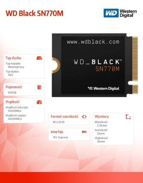 Western Digital Dysk SSD Black 500GB SN770M M2 2230
