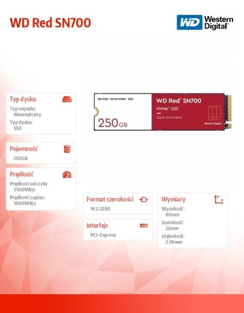Western Digital Dysk SSD Red 250GB SN700 2280 NVMe M.2 PCIe