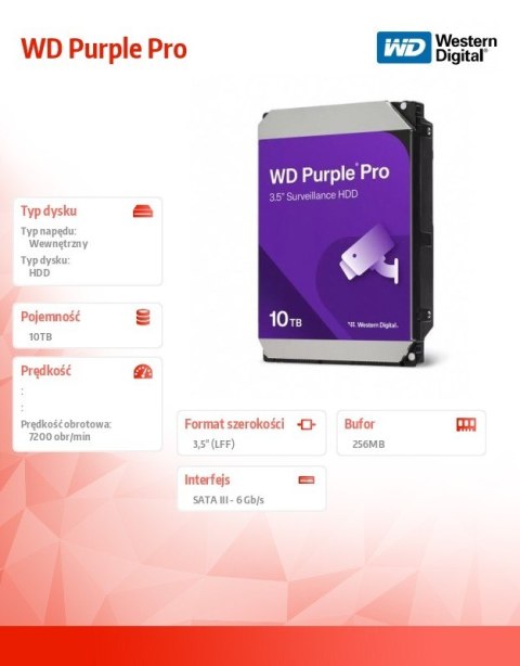 Western Digital Dysk twardy Purple Pro 10TB 3,5 cala 512MB SATA