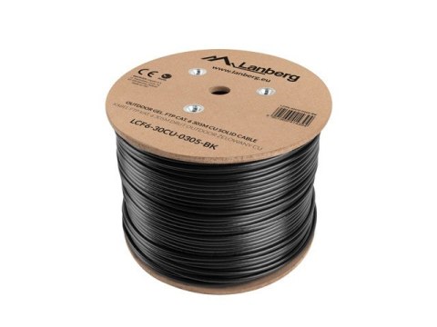 Lanberg Kabel LAN FTP KAT-6 305M drut outdoor żelowany cu fluke, czarny