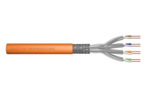 Digitus Kabel teleinformatyczny instalacyjny kat.7, S/FTP, Dca, drut, AWG 23/1, LSOH, 100m, pomarańczowy