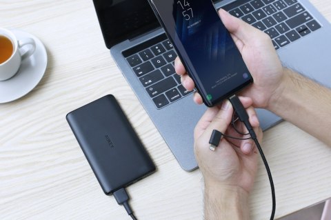 AUKEY CB-BAL5 3w1 kabel micro USB | USB-C | Lightning | 1.2m nylonowy oplot czarny