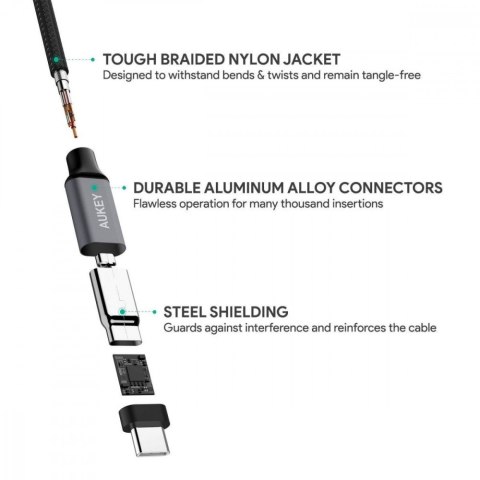 AUKEY CB-CD6 kabel USB-C - USB-C 2m 60W PD 3A 20V nylonowy oplot czarny