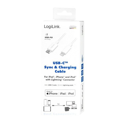 LogiLink Kabel USB-C do złącza Lightning dł.1m Biały