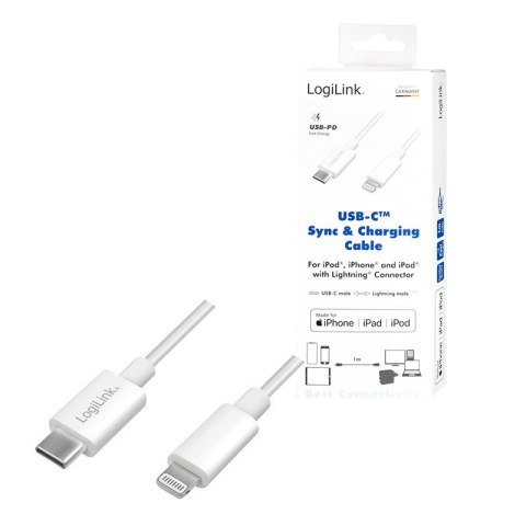 LogiLink Kabel USB-C do złącza Lightning dł.1m Biały