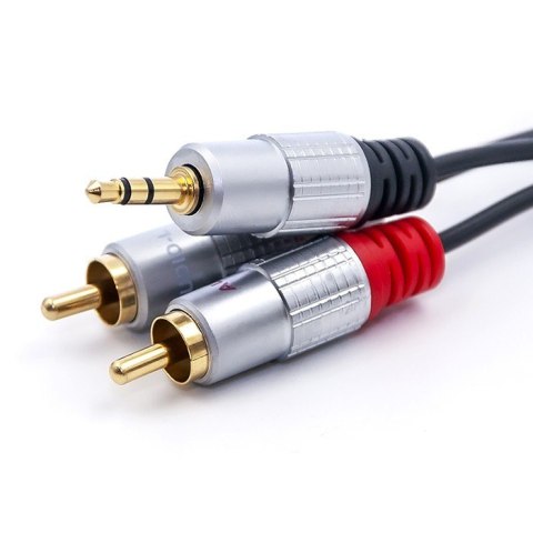 Qoltec Kabel 2xRCA / Mini Jack 3.5mm | 1m | czarny