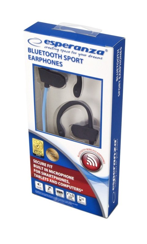 Esperanza Słuchawki douszne Bluetooth sportowe Czarno-niebieskie