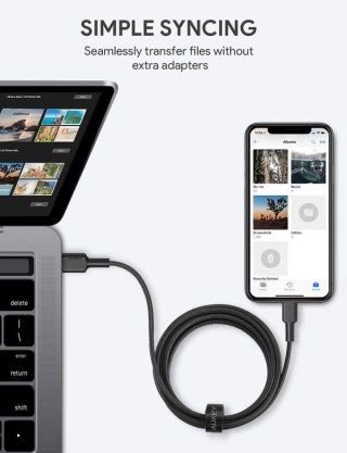 AUKEY CB-CL03 kabel Lightning - USB-C 2m MFi Apple USB-PD nylonowy oplot czarny