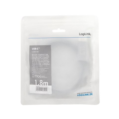 LogiLink Kabel USB-C do DP, 4K 60Hz aluminiowy 1.8m