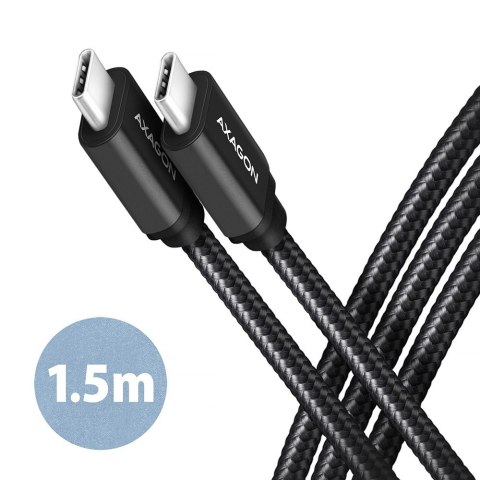 AXAGON BUCM3-CM15AB Kabel USB-C - USB-C, 1.5m, PD 60W, 3A, ALU, oplot czarny