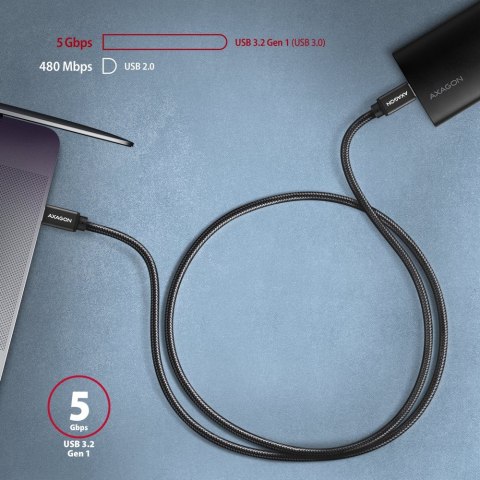 AXAGON BUCM3-CM15AB Kabel USB-C - USB-C, 1.5m, PD 60W, 3A, ALU, oplot czarny