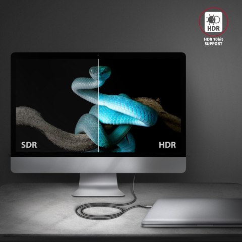 AXAGON RVC-HI2MC Adapter aktywny USB-C -> HDMI 2.0 4K/60Hz Aluminum, 1.8m kabel
