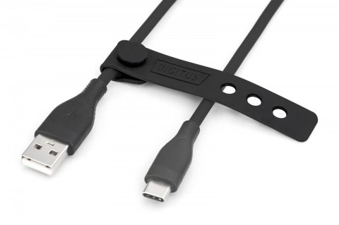 Digitus Kabel połączeniowy silikonowy USB-A - USB-C, USB 2.0 60W, 1m Czarny