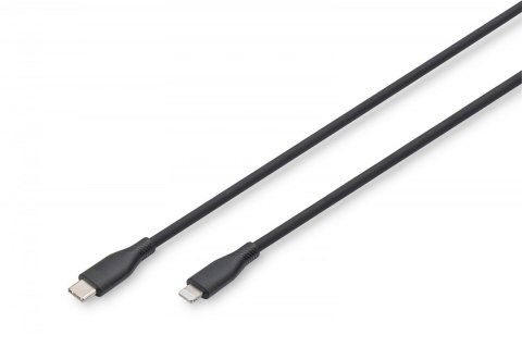 Digitus Kabel połączeniowy silikonowy USB-C - Lightning, USB 2.0 60W, certyfikat MFI, 1m Czarny