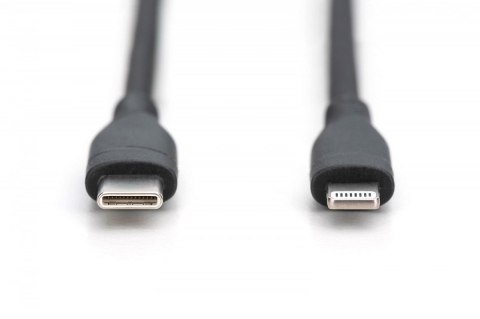 Digitus Kabel połączeniowy silikonowy USB-C - Lightning, USB 2.0 60W, certyfikat MFI, 1m Czarny