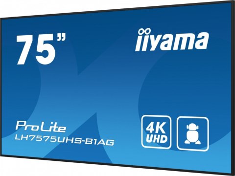 IIYAMA Monitor 75 cali LH7575UHS-B1AG, 24/7,IPS,ANDROID.11,4K,500cd/m2,WiFi,3xHDMI,DP,Daisy/Chain,2xUSB,2x10W,RJ45,iiSignage2,FailOver,
