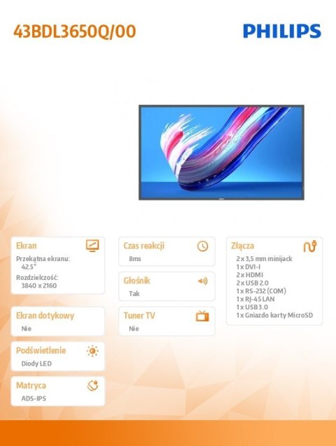 Philips Monitor wielkoformatowy 43BDL3650Q 43 cale