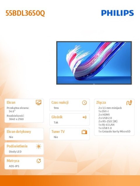 Philips Monitor wielkoformatowy 55BDL3650Q 55 cali Public display