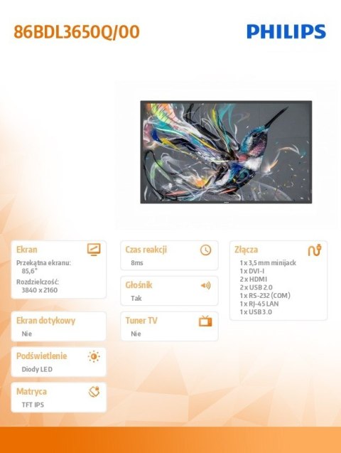 Philips Monitor 86BDL3650Q 86 cali Public Display