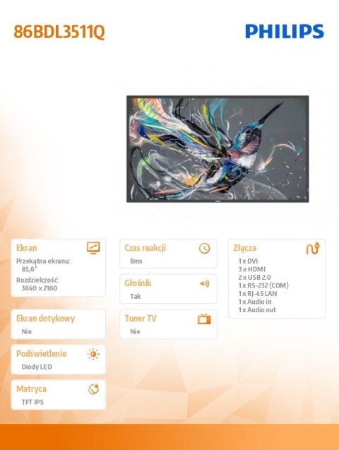 Philips Monitor wielkoformatowy 86BDL3511Q 85.6 cala