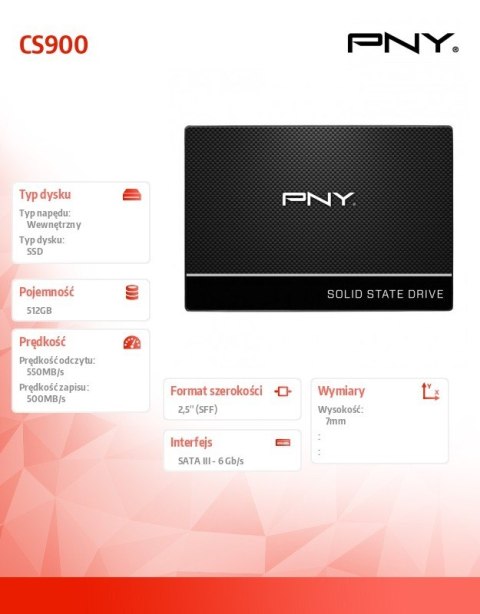 PNY Dysk SSD 512 GB 2,5 S3 SSD7CS900-512-SI BULK