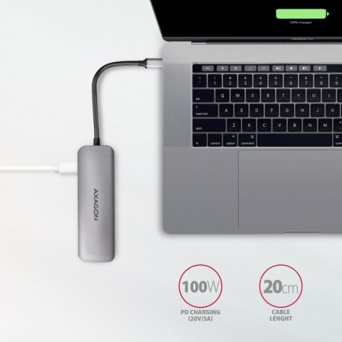 AXAGON HMC-5 Wieloportowy hub USB 5in1, 5Gbps, 2x USB-A, HDMI 4K/30Hz, SD/microSD, PD 100W, 20cm USB-C kabel
