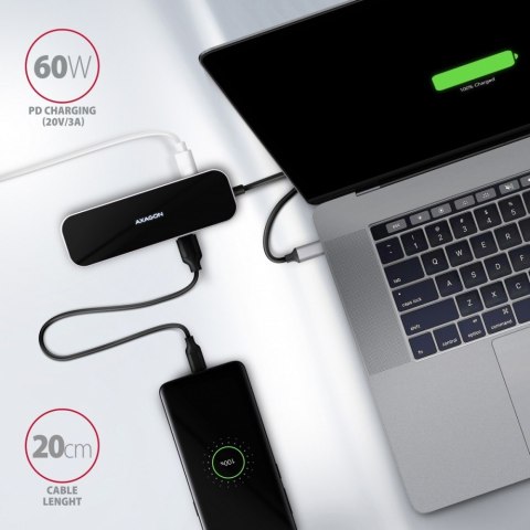 AXAGON HMC-6GL Wieloportowy hub USB 6in1, 5Gbps, 3x USB-A, HDMI 4K/30Hz, GLAN, PD 100W, 20cm USB-C kabel