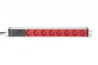 Digitus Listwa zasilająca PDU 19 cali Rack, 8x czerwone gniazdo schuko, 2.0m, 1x wtyk C14, 10A Aluminiowa
