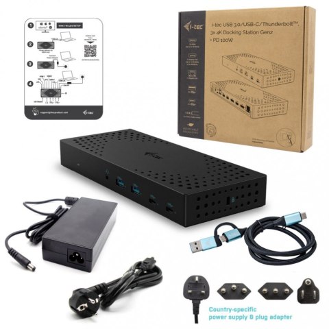 I-tec Stacja dokująca USB 3.0 / USB-C / Thunderbolt, 3 x 4K Gen 2 + zasilanie 100 W