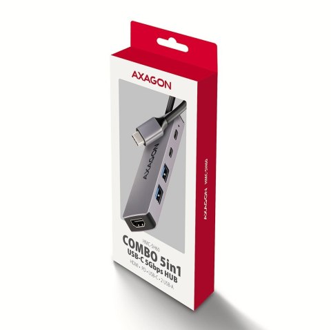 AXAGON HMC-5H60 Wieloportovy hub USB 5in1, 5Gbps, 2 x USB-A, HDMI 4K/60Hz, 1x USB-C, PD 100W, 15cm USB-C kabel