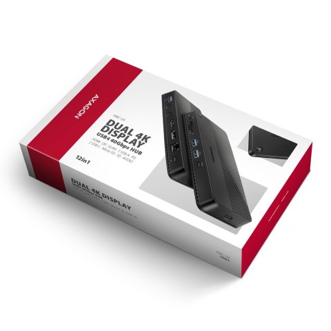 AXAGON HMC-U4 Wieloportowy hub USB 12in1, USB 4.0 40Gbps, 3x USB-A, 2x USB-C, GLAN, HDMI 8K, DP 8K, PD 100W, HQ audio 24bit, UHS II SD/
