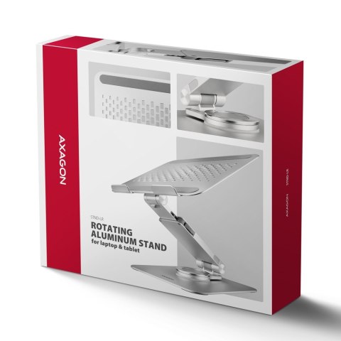 AXAGON STND-LR Podstawa do laptopów aluminiowa 10-17.3 cala regulowane kąty nachylenia, obrót o 360 stopni, Szara