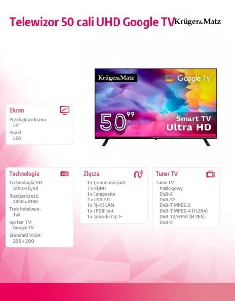 Kruger & Matz Telewizor 50 cali UHD Google TV